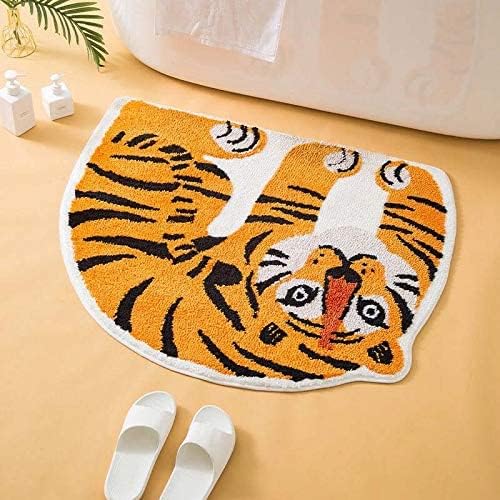 Cute Soft Tiger Shaped Animals Bath Mat Area Rug for Bedroom Bathroom Kitchen Floor Water Absorption Non-Slip Small Carpet Door Mat Kid's Room Playmat (80 * 90CM) - LeafyLoom