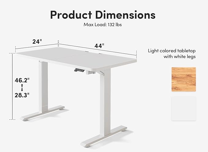 FAMISKY Standing Adjustable Desk Home Office Desk, 44 x 24 Inches Height Adjustable Desk, Ergonomic Home Office Computer Workstation with Splice Board, White - LeafyLoom