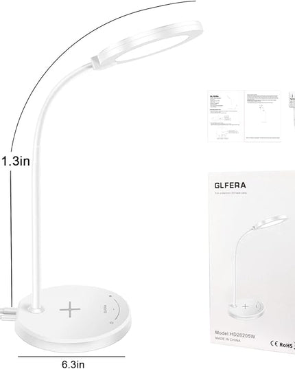 Desk Lamp, LED Desk lamp with USB Charging Port, 5 Lighting Modes 10 Brightness Levels, Sensitive Control Eye-Caring Office Lamp White - LeafyLoom
