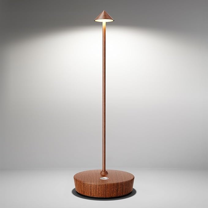 Cordless Table Lamps Rechargeable, 6000mAh Battery Operated LED Desk Lamp Outdoor Waterproof Portable Touch Dimmable Table Light for Patio Restaurant Dining Home Wood Grain - LeafyLoom