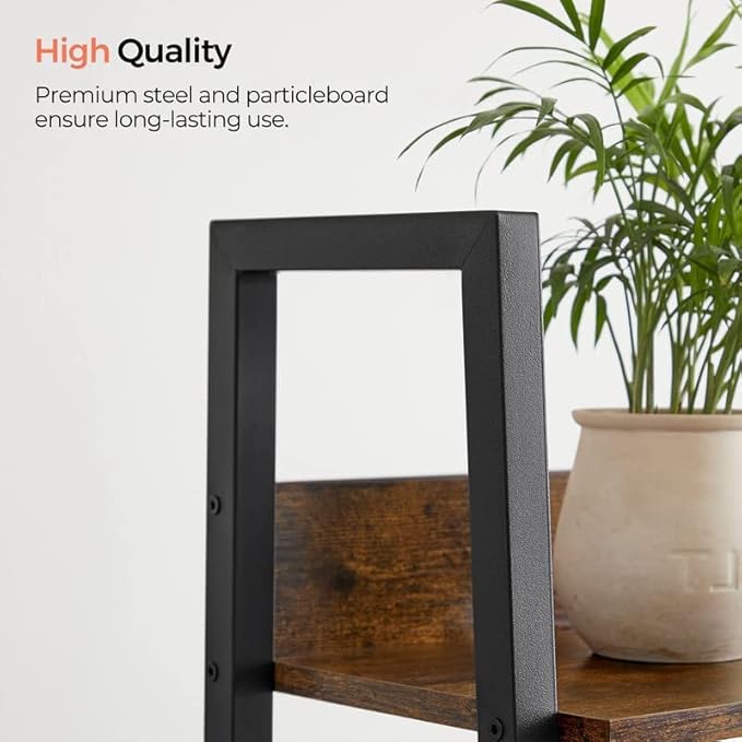 VASAGLE Bookshelf, 4-Tier Narrow Bookcase, Ladder Shelf for Home Office, Living Room, Bedroom, Kitchen, Rustic Brown and Ink Black ULLS108B01 - LeafyLoom