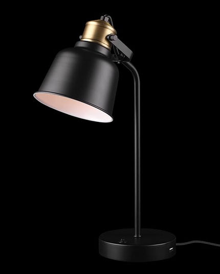Globe Electric 30297 18" Desk Lamp with 2.1 USB Port, Matte Black, Brass Accents, Push Button On/Off Switch, Home Décor, Desk Lamps for Home Office, Home Office Accessories, Home Improvement - LeafyLoom