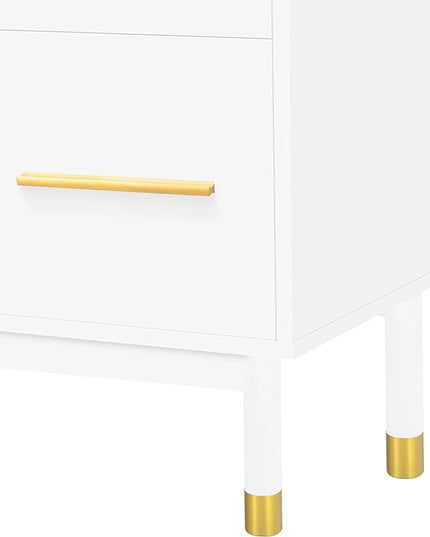 Modern Stand 75+ Inch, Entertainment Center Televisions Media Table with Open Shelf, 5 Drawers with Large Storage Space, TV Consoles Cabinet Furniture for Living Room, White - LeafyLoom