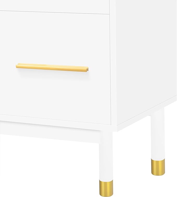 Modern Stand 75+ Inch, Entertainment Center Televisions Media Table with Open Shelf, 5 Drawers with Large Storage Space, TV Consoles Cabinet Furniture for Living Room, White - LeafyLoom