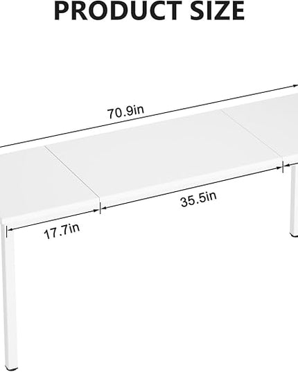 DlandHome 71 inches X-Large Computer Desk, Composite Wood Board, Decent and Steady Home Office Desk/Workstation/Table,White,23.6Wide - LeafyLoom