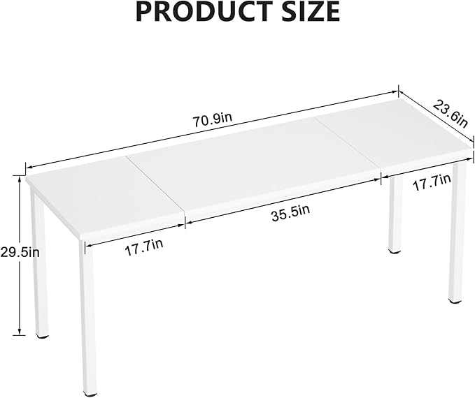 DlandHome 71 inches X-Large Computer Desk, Composite Wood Board, Decent and Steady Home Office Desk/Workstation/Table,White,23.6Wide - LeafyLoom