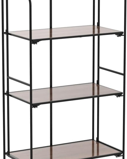No Assembly Folding Bookshelf, 3 Tier Black Bookshelf, Metal Book Shelf for Storage, Folding Bookcase for Office Organization and Storage, 12.6" D x 22.44" W x 42.13" H - LeafyLoom