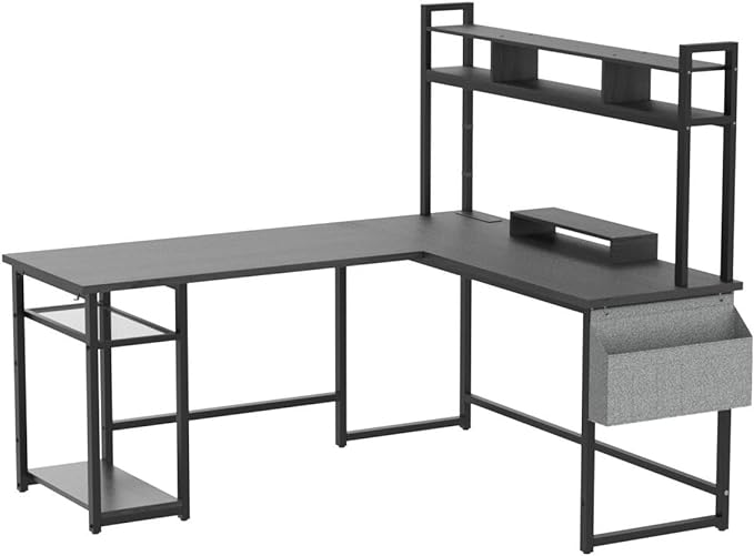 Aheaplus L Shaped Desk with Power Outlet & LED Strip, Reversible L-Shaped Corner Computer Desks Gaming Desk with Storage Shelf & Monitor Stand, Modern 2 Person Home Office Desk Writing Desk, Grey Oak - LeafyLoom