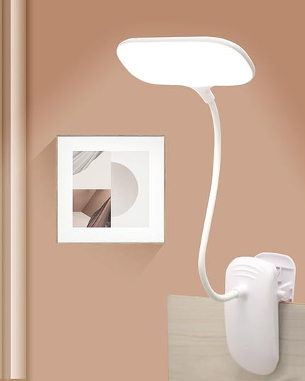 LED Desk Lamp with Clamp, Eye-Caring Clip on Lights for Home Office, 3000mAh Rechargeable Battery Operated Table Lamps,3 Lighting Modes & Brightness Dimmer Light for Kids Students - LeafyLoom