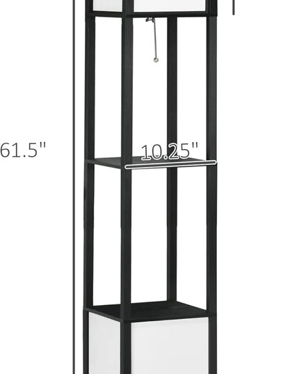 HOMCOM Modern Floor Lamp with Shelves & Dual Ambient Lighting, Tall Standing Lamp for Living Room, Bedroom with Fabric Lampshade (Bulb not Included), Black - LeafyLoom