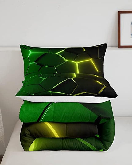 Honeycomb Comforter Green Yellow Hexagonal Print Bedding Set for Kids Boys Girls Children Beehive Geometrical Comforter Set Ultra Soft Decor Reticulated Duvet Set King Size - LeafyLoom
