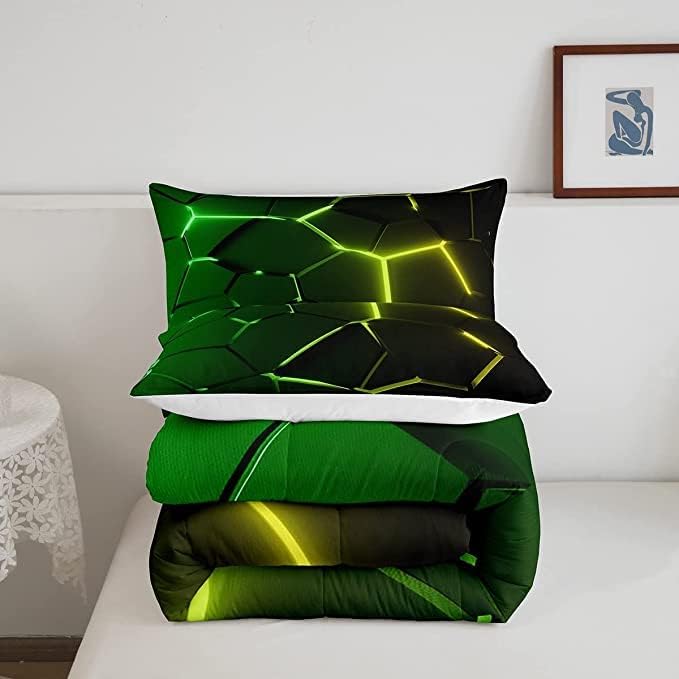 Honeycomb Comforter Green Yellow Hexagonal Print Bedding Set for Kids Boys Girls Children Beehive Geometrical Comforter Set Ultra Soft Decor Reticulated Duvet Set King Size - LeafyLoom