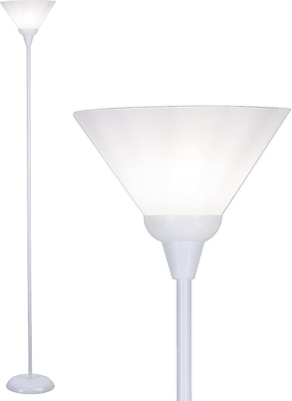 LIGHTACCENTS White Torchiere Floor Lamp - Floor Lamps for Living Room, Bedroom Standing Lamp, Modern Living Room Decor, 70-Inch Pole Light with Opal White Cone Shade - Stylish Tall Lamp - LeafyLoom