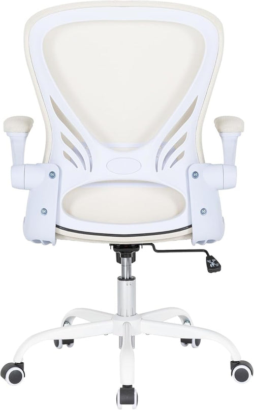 Desk Chair Mesh Office Chair with Flip-up Arms Mid Back Swivel Computer Chair Home Office Work Chair Girls Women's Desk Chair (White) - LeafyLoom
