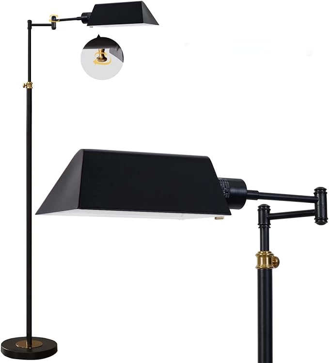 Dimmable LED Pharmacy Floor Lamp for Living Room, Full Range Dimming Bedroom Floor Lamp, Adjustable Height Standing Lamp with 350° Swing Arm - LeafyLoom