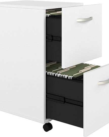 Bush Business Furniture Hybrid 2-Drawer Mobile File Cabinet, Letter/Legal, White, 20-inch (HYF116WHSU-Z) - LeafyLoom