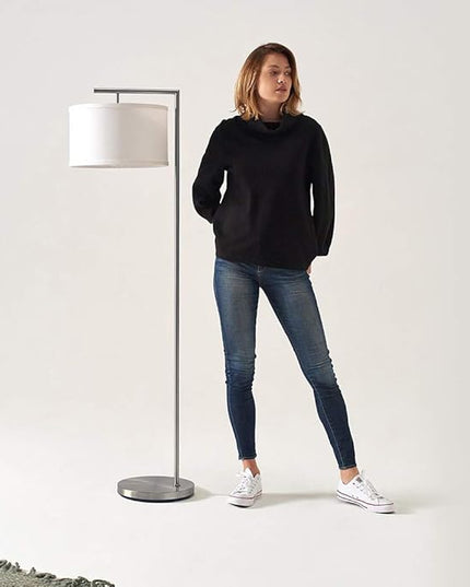 Brightech Montage Modern Floor lamp, LED Floor Lamp for Living Rooms & Offices - Tall Standing Lamp for Bedroom Reading - Corner Pole Lamp for Contemporary Home Decor - Satin Nickel - LeafyLoom