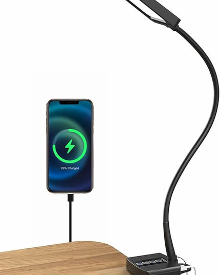 TROND Desk Lamp with Versatility Clamp, 1000LM Clip on Light, 5 Color Modes 5 Brightness Levels, Gooseneck Touch Control with USB Charging Port, 30 Mins Timer for Reading Craft Sewing Work Study Task - LeafyLoom