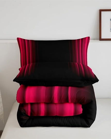 Feelyou Geometric Abstract Ombre Bedding Bed Set Men Adults Teens Vibrant Red and Black Striped Comforter Set Kids Boys Girls Simple Modern Comforter Inner Fill Bedroom Collection 3Pcs Queen Size - LeafyLoom