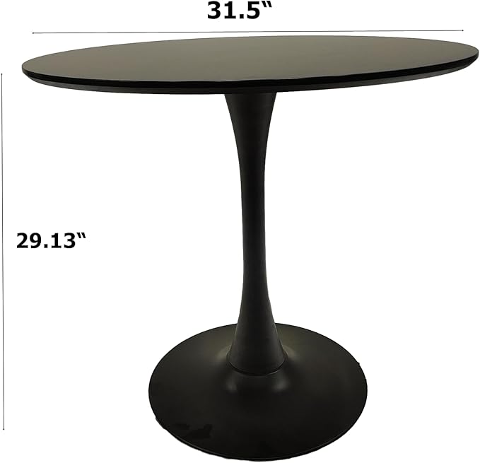 NicBex 31.5Inch Round Dining Table,Mid-Century Modern Kitchen Table with MDF Black Tabletop and Pedestal Base for 2 to 4,Leisure Coffee Table for Kitchen,Small Space,Apartment and Living Room,Black - LeafyLoom