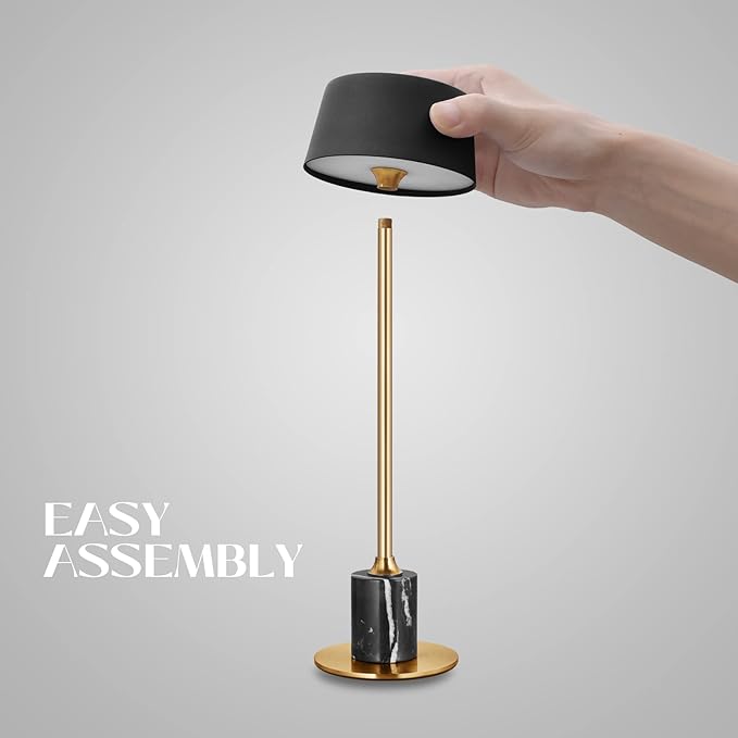 Cordless Table Lamp, Rechargeable and Battery Operated, Powered by 2000mAh Battery, 18-Hour Run Time, Dimmable,Black and Gold Lamp for Bedroom, Kitchen, Restaurant, Buffet and Cafe - LeafyLoom