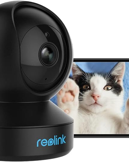 REOLINK 2K Indoor Security Camera E1(Black), 2.4G Wireless WiFi Baby/Pet Monitor with Phone app, 360 Degree Dog Camera with Person/Pet Detection, 2-Way Talk, Night Vision, Local Storage REOLINK