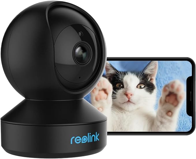 REOLINK 2K Indoor Security Camera E1(Black), 2.4G Wireless WiFi Baby/Pet Monitor with Phone app, 360 Degree Dog Camera with Person/Pet Detection, 2-Way Talk, Night Vision, Local Storage REOLINK