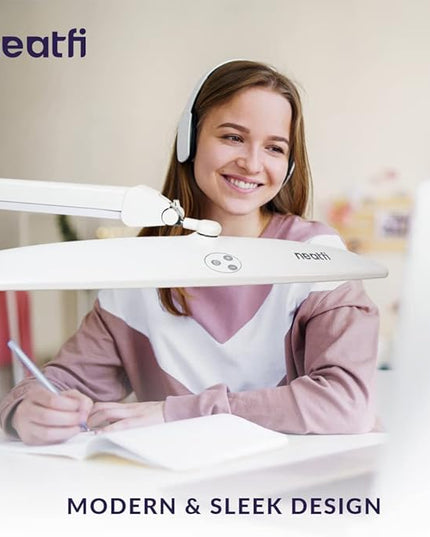 Neatfi Elite HD XL Task Lamp, Super Bright Desk Lamp, Non-polar Dimming (Non-CCT with Clamp, White, 22 Inches) - LeafyLoom