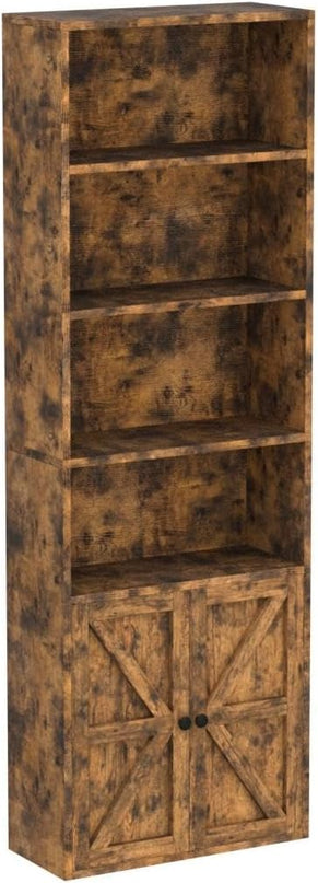 oneinmil 6 Tier Bookshelf and Bookcase Set of 2,Wooden Bookshelves with Cabinet Doors, Floor Bookshelves and Office Storage Cabinets for Home Office, Living Room,Brown - LeafyLoom