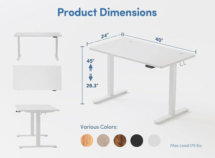 BANTI 40'' Standing Desk, Electric Stand up Height Adjustable Home Office Table, Sit Stand Desk with Splice Board, White - LeafyLoom