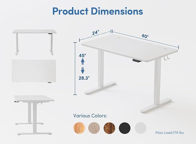 BANTI 40'' Standing Desk, Electric Stand up Height Adjustable Home Office Table, Sit Stand Desk with Splice Board, White - LeafyLoom