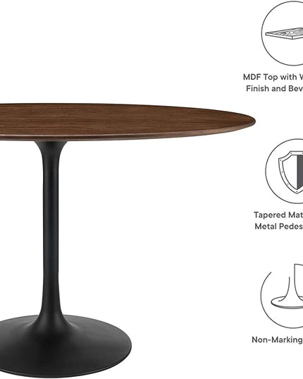 Modway Lippa 48" Oval-Shaped Mid-Century Modern Dining Table with Walnut Top and Black Base - LeafyLoom