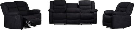 Manual Set, Modern Single Chair, Loveseat and 3 Seat Sofa&Couch with Consoles,2 Cup Holders and Storage, Living Room Furniture, Upholstered Reclining Sectional Sofa, Black - LeafyLoom