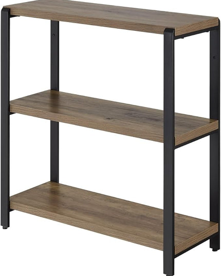 FOLUBAN 3 Tier Bookshelf, Industrial Bookcase and Book Shelves for Bedroom, Rustic Wood and Metal Book Case for Office, Oak - LeafyLoom