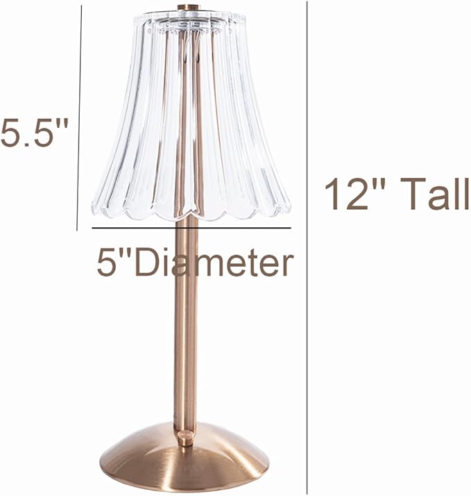Cordless Table Lamps for Home,Table,Dining Room, Gold Rechargeable Lamps, USB Charge 12'' Tall LED Brass Portable Outdoor Indoor Table Lamp with Built-in Dimmer (Champagne Gold) - LeafyLoom