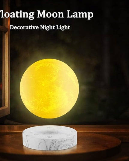 VGAzer Levitating Moon Lamp,Floating and Spinning in Air Freely with 3D Printing LED Moon Light Has 3 Colors for Unique Christmas Gifts,Room Decor (Marble Base 3 Colors) - LeafyLoom