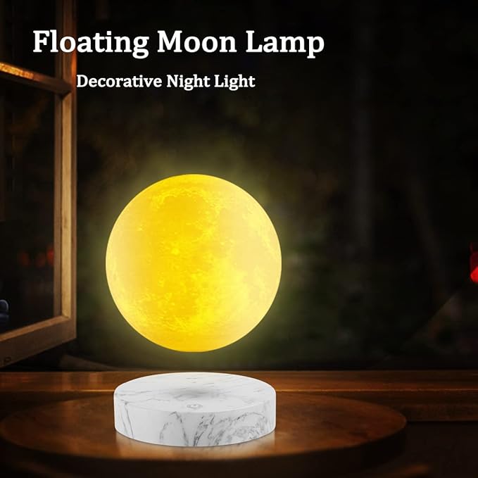 VGAzer Levitating Moon Lamp,Floating and Spinning in Air Freely with 3D Printing LED Moon Light Has 3 Colors for Unique Christmas Gifts,Room Decor (Marble Base 3 Colors) - LeafyLoom