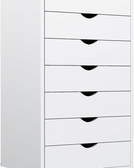 OLIXIS 7 Drawer Chest Wood File Cabinet Rolling Organization Storage Dresser with Wheels for Home Office, 15.75" D x 18.74" W x 34.25" H, White - LeafyLoom