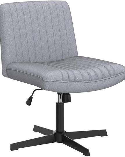 Armless Office Chair with Wheels Wide Desk Chair Leather Mid Back Accent Chair Padded Swivel Vanity Chair for Girl Women Computer Task Chair for Home Office (Suede Fabric, Light Grey) - LeafyLoom