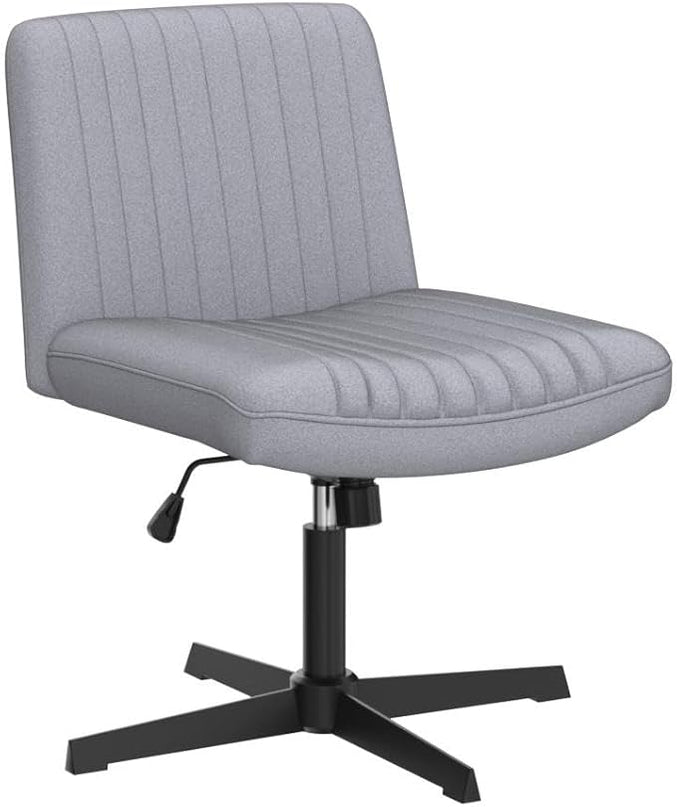 Armless Office Chair with Wheels Wide Desk Chair Leather Mid Back Accent Chair Padded Swivel Vanity Chair for Girl Women Computer Task Chair for Home Office (Suede Fabric, Light Grey) - LeafyLoom