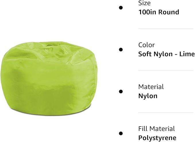 Posh Creations Structured Comfy Seat for Playrooms and Bedrooms, Large Bean Bag Chair, 100in Round Classic Bean Bag, Lime - LeafyLoom