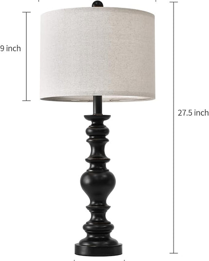 BOBOMOMO Resin 27.5" Farmhouse Lamps for Bedrooms Retro Side Table Lamps Bedside Lamp for Side Nightstand Living Room Black（1 Pack） - LeafyLoom