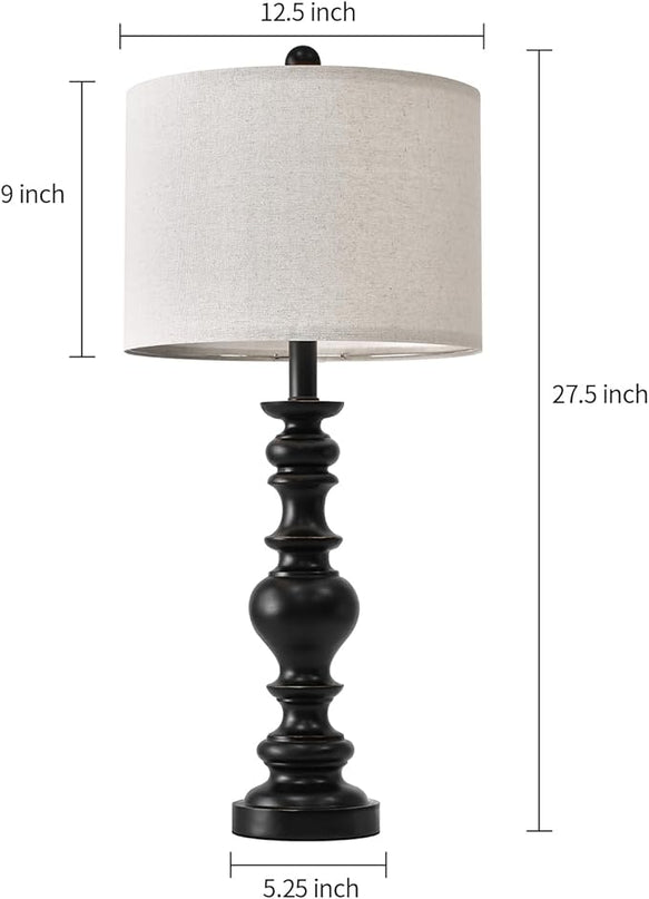 BOBOMOMO Resin 27.5" Farmhouse Lamps for Bedrooms Retro Side Table Lamps Bedside Lamp for Side Nightstand Living Room Black（1 Pack） - LeafyLoom