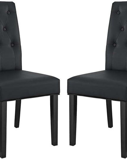 Modway Confer Modern Tufted Faux Leather Upholstered Parsons Two Dining Chairs in Black - LeafyLoom