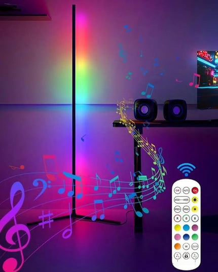 Smart RGB LED Floor Lamp 60" with 16 million DIY Colours Music Sync Bluetooth Mobile App Color Changing Ambient Lighting Fixture for Bedroom Gaming Living Room Home Office - LeafyLoom