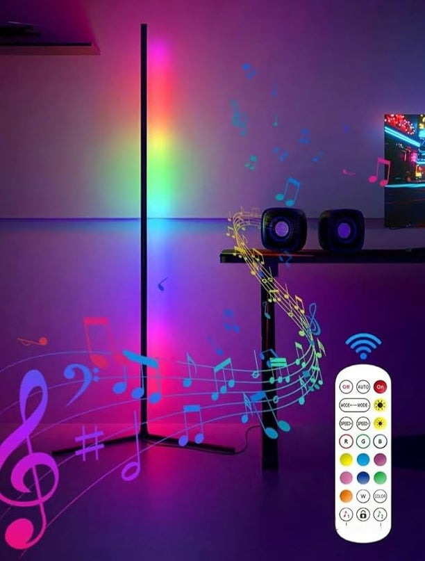 Smart RGB LED Floor Lamp 60" with 16 million DIY Colours Music Sync Bluetooth Mobile App Color Changing Ambient Lighting Fixture for Bedroom Gaming Living Room Home Office - LeafyLoom