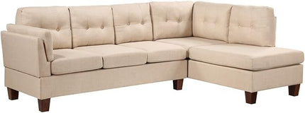 L-Shape Sectional Sofa with Right Facing Chaise, Linen Upholstered Reversible Corner Couch for Living Room,Home, Small Space, Apartment, 97 Inch, Beige - LeafyLoom