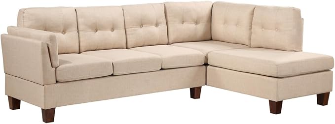 L-Shape Sectional Sofa with Right Facing Chaise, Linen Upholstered Reversible Corner Couch for Living Room,Home, Small Space, Apartment, 97 Inch, Beige - LeafyLoom
