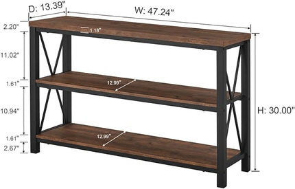 BON AUGURE Rustic Console Table Behind Couch, Industrial Entryway Table with Shelves, 3 Tier Sofa Table for Living Room (47 Inch, Rustic Oak) - LeafyLoom