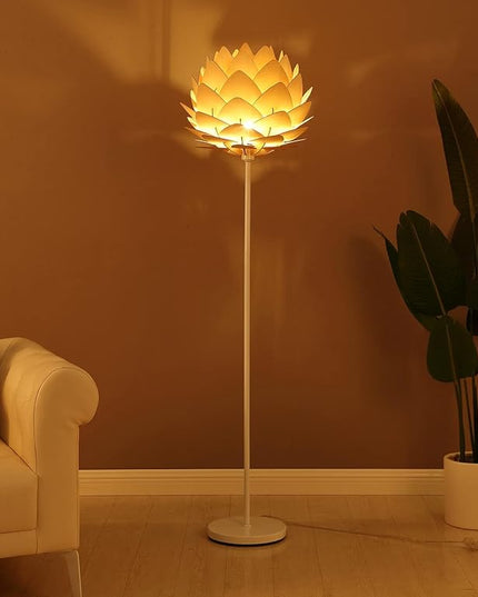 Brightech Artichoke LED Floor Lamp, Great Living Room Décor, Modern Lamp for Living Rooms & Offices, Bohemian Standing Lamp for Bedroom Reading, Tall Lamp with Multi-Panel Wooden Shade - LeafyLoom